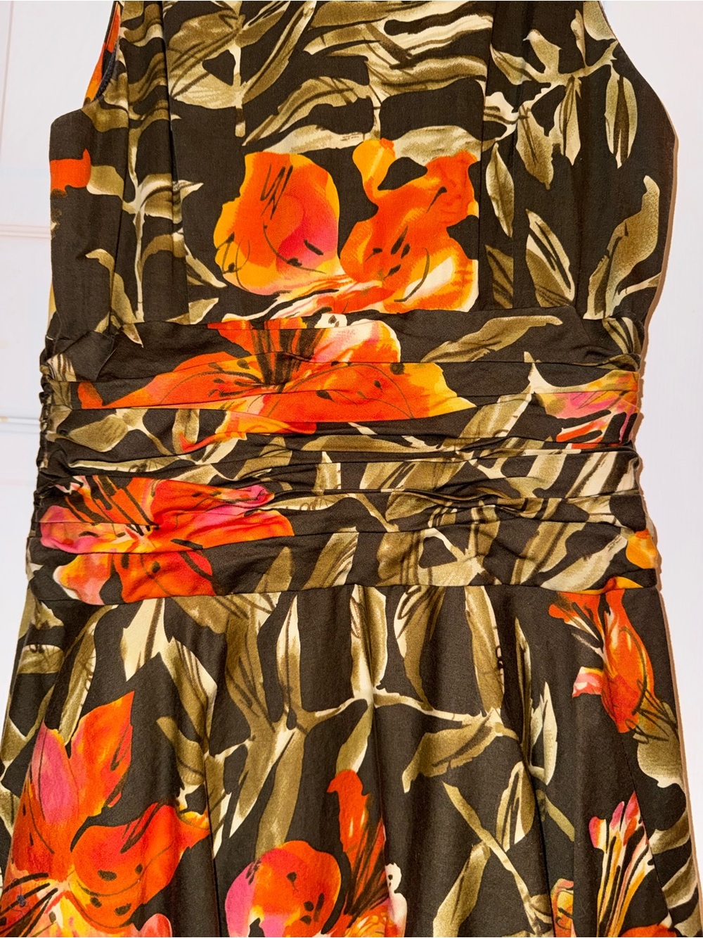 Liz Claiborne Floral Midi Dress Ruched Waist Fit & Flare Size 8 - Picture 7 of 9